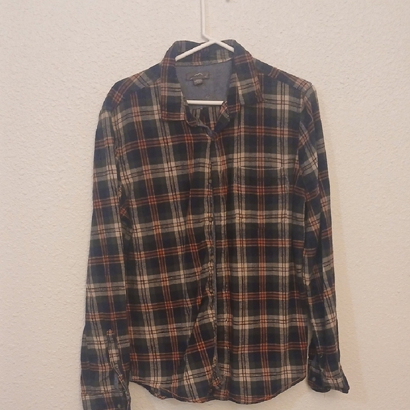 "Make Offer" Eddie Bauer Black and White Casual Button Down Flannel Shirt - Picture 1 of 5